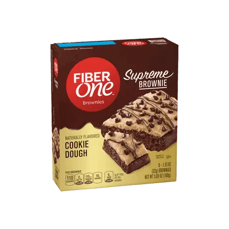 Fiber One Supreme Brownie Cookie Dough Bars front of pack, 5ct, 1.13oz