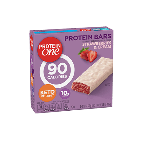 Protein One Strawberries & Cream Protein Bars front of pack, 5ct, 0.96oz