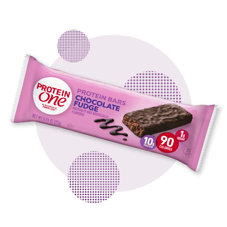 Protein One Keto Friendly Chocolate Chip Protein Bar, 0.96oz, single bar on a dotted background