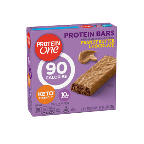 Protein One Keto Friendly Peanut Butter Chocolate Protein Bars front of pack, 5ct, 0.96oz