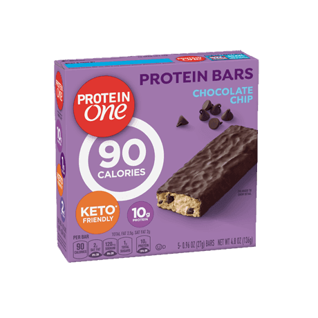Protein One Keto Friendly Chocolate Chip Protein Bars front of pack, 5ct, 0.96oz