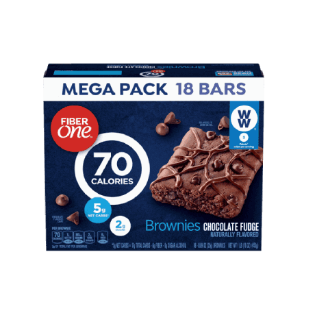 Fiber One Chocolate Fudge Brownies Mega Pack front of box, 18ct, 0.89oz