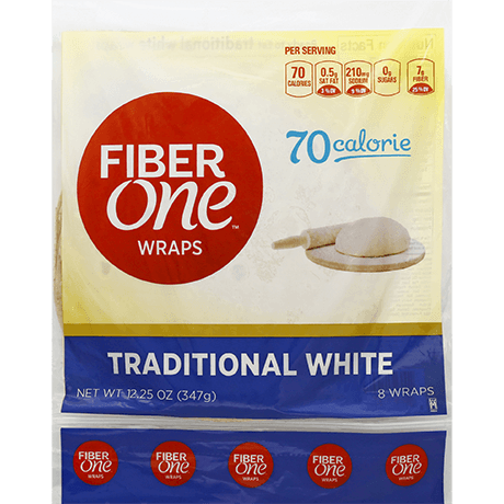 Fiber One 80 Calorie Traditional White Wraps, pack of 9, front of pack